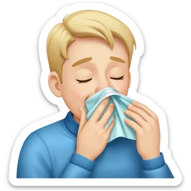 person sneezing into a handkerchief, simple and expressive, cheerful sticker