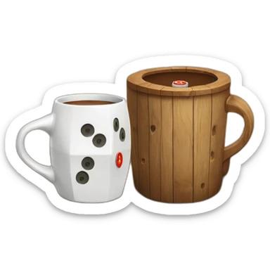 a wood tavern sign with a mug and a twenty sided dice sticker