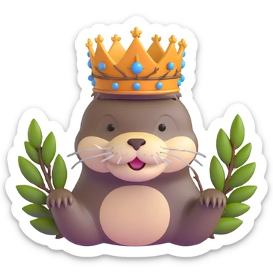 cute otter portrait with thin horizontal thorny branch circling only the forehead, exactly like Jesus Christ's Crown of thorns, no crown shape on top, no metal, just a single wooden thorny stem wrapped horizontally sticker