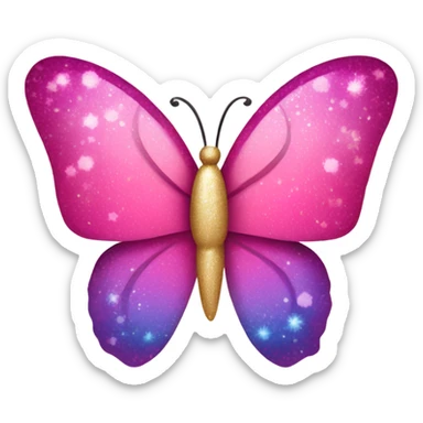 Pink ombre butterfly with heart shaped wings and glitter  sticker