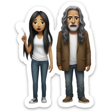 mexican girl with long hair smoking a cigarette with a white homeless man  sticker