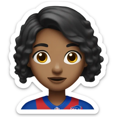 Girl with long black hair wearing buffalo bills jersey sticker