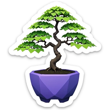  Earthenware small short squat cascading black green-violet bonsai purple maidenhair cobalt maple tree with triangular angular tiny-polygonal faceted asymmetrical originally shaped pot sticker