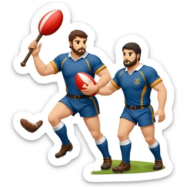 Batalla medieval protagonizada por jugadores y jugadoras de rugby con botas de rugby agarrando armamento y balones sticker