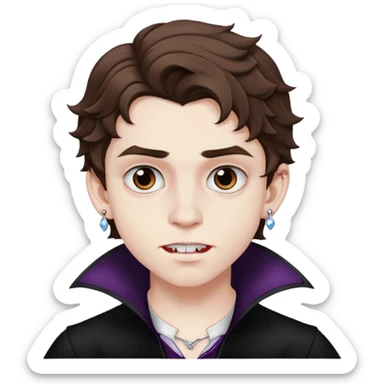 vampire teen boy with wavy medium brown hair and eyebrown piercing and earrings sticker