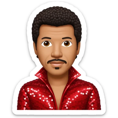 Lionel Richie with dark brown hair, red sequin outfit  sticker