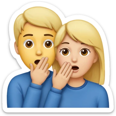 Emoji of two people, one whispering into the other’s ear with a hand covering their mouth. Surprised reaction. Simple emoji style, flat design, bright colors, thick outlines. sticker