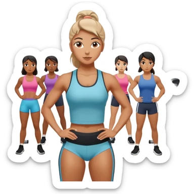 the personal trainer woman teaching students at the gym. the students are making some points sticker