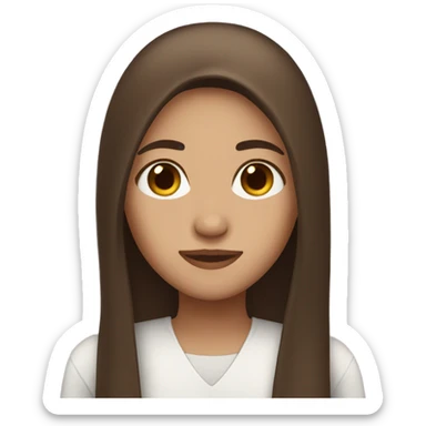 girl with long straight brown hair with brown eyes and white sticker
