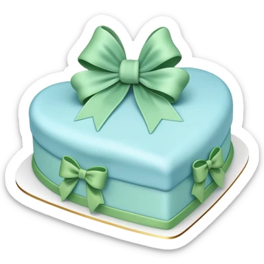 Heart shaped pastel blue birthday cake with a huge green bow sticker