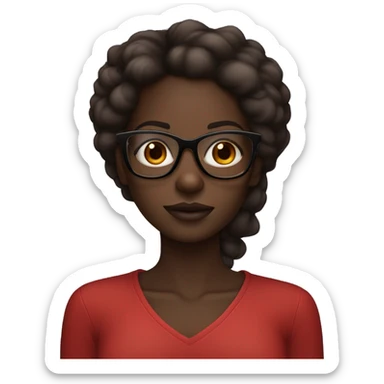 darkskin black girl with red a brown oversized square glasses and straight hair with l sticker
