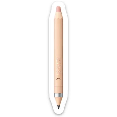 3D emoji-style lip pencil in nude beige color, labeled ‘Miss Tais 765’, with a sleek minimalist design. Pencil tip exposed, soft shadows, glossy plastic body, pastel background. Apple-style emoji aesthetic, clean and modern sticker