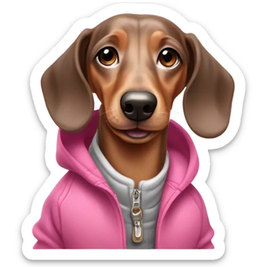 Happy merle dachshund wearing pink jacket sticker