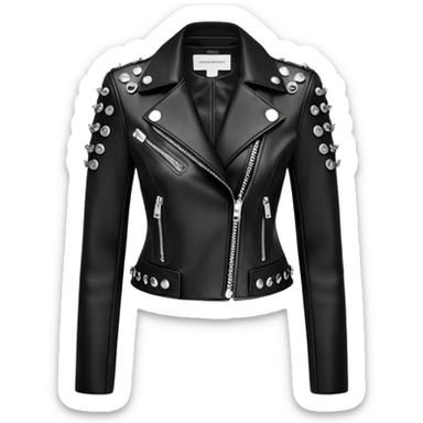 Alexander McQueen brand Cropped leather detailed jacket for women with  metallic chrome, gothic and  edgy style embellishments. 8k, 5000x5000px, 3D rendering, realistic, isolated still life, no emoji faces no emoji icons no human figures  sticker