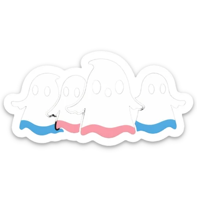 The four classic Pacman ghosts (red, pink, blue, and orange) lined up together sticker