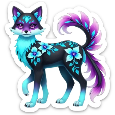 Multicolored gloomy glowing bioluminescent dark edgy gothic spooky cool badass pretty cool elegant realistic floral exotic Falvie-Fionbri-fursona, full body sticker
