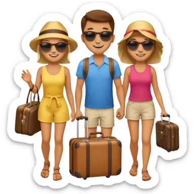 3 persons going on holiday vacation, group travel sticker