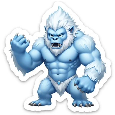 Cinematic Realistic WoW Yeti Portrait, captured in a dynamic, battle-ready stance, muscles rippling beneath dense fur of icy white and pale blue. His piercing ice-blue eyes blaze with raw power as frost clings to his form, rendered with dramatic natural lighting and high shine, exuding fierce, untamed strength in the midst of a wintry combat pose. sticker