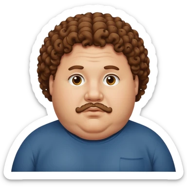 A very fat man with brown curly hair sticker