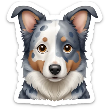 A merle border collie dog sitting, with blue and gray spotted coat, alert ears, and friendly expression sticker
