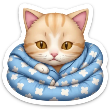 Sleepy kitten with pijamas tucked in bed sticker