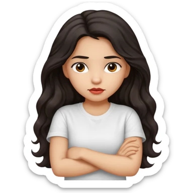 Hispanic girl dark long wavy hair crossing her arms with slight pout sticker