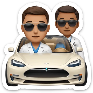 White tesla model 3 with a cool physician with sunglasses next to it sticker