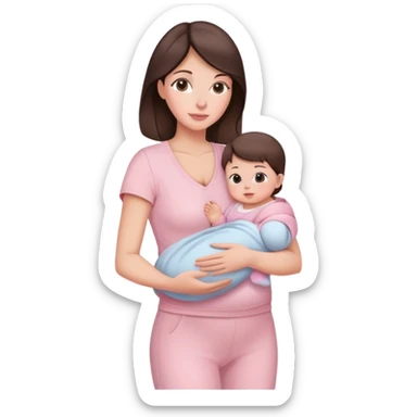 brunette mother holding baby in pastel pink outfits sticker