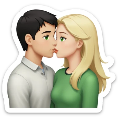 Kissing couple of boy with short black hair and green eyes and blonde girl with long hair sticker