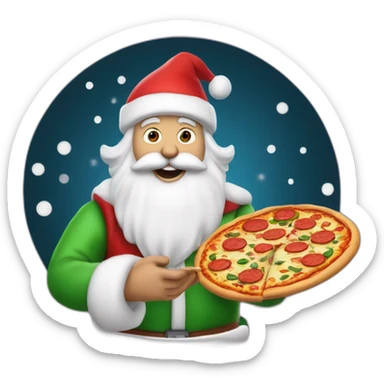 Pere noel mignon qui a des pizza dans les main sticker