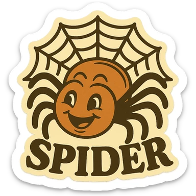 Create images of happy retro spiders and witches for stickers. Use this image for inspiration. sticker