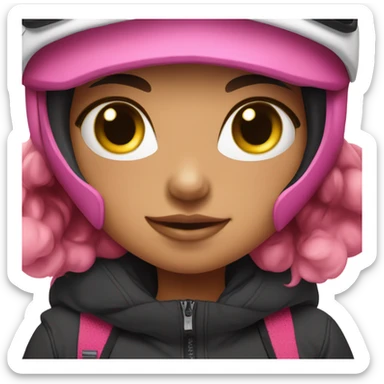 Brunette girl snowboarding with pink and black outfit sticker