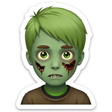 boy zombie with light brown emo hair and green skin and earpods emoji sticker