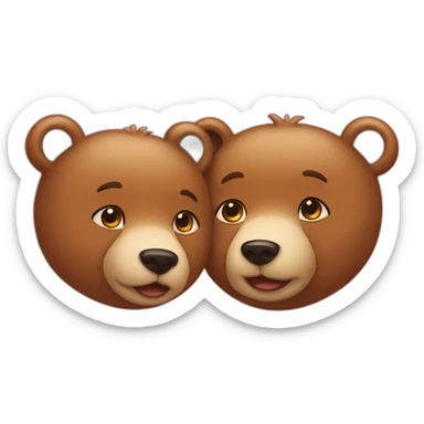Female bear and male bear kissing, face only, hearts above them sticker