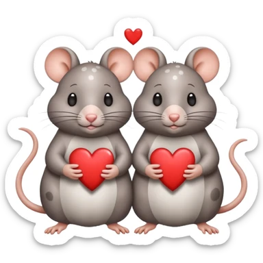 two fat little rats holding hearts one grey with white spots the other warm brown sticker