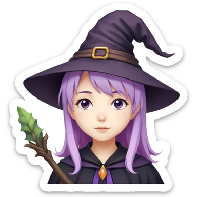 cute anime girl with lilac hair in a witch hat in love sticker
