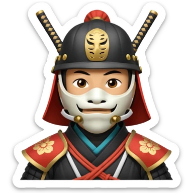 Samurai with helmet and a mask covering their mouth sticker