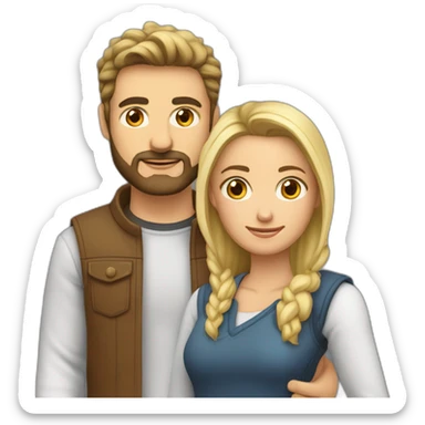Pareja chica rubia y hombre calvo con barba besándose sticker