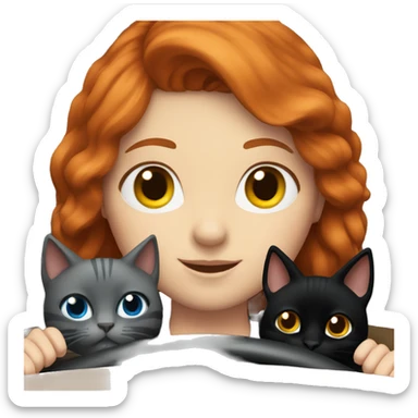 Redhead girl driving blue with two black cats  sticker