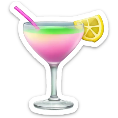 Bluish green cocktail with pink and yellow sticker