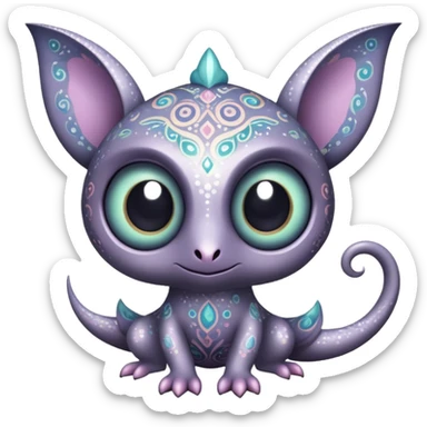 Dark-pastel greyish Randomly-colored sparkly exotic Fakémon-creature with random patterns sticker
