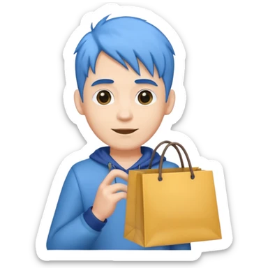 man with blue hair holding shopping bags sticker