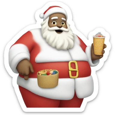Fat white Santa with snacks and bathing suit sticker