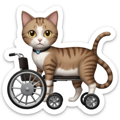full body small short hair dark brown and white cat with hazel eyes walking in a wheelchair for cats sticker