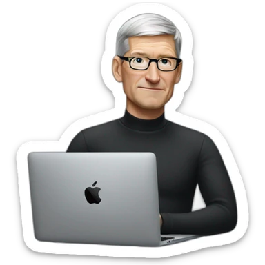 tim cook with a black macbook pro sticker