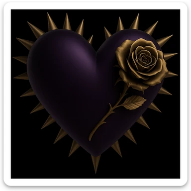 Change the heart to a purple-black gradient while keeping the gothic rose accent and metallic spikes, dark and elegant. Maintain the gothic and elegant style in the image. sticker