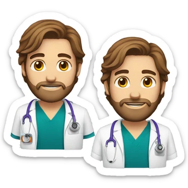 Male nurse long brown hair and beard sticker