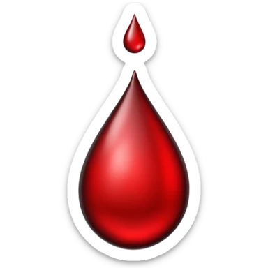 single blood drop emoji sculpted from dark liquid metal, glossy surface, dramatic reflections, futuristic minimal 3D style, isolated on white sticker