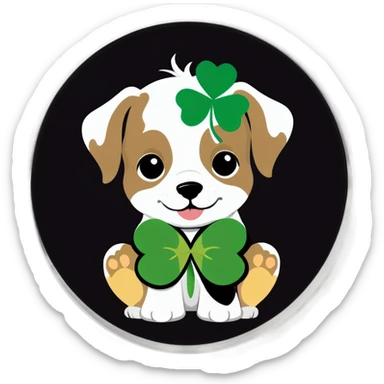 Dog holding a four leaf clover￼￼￼ sticker