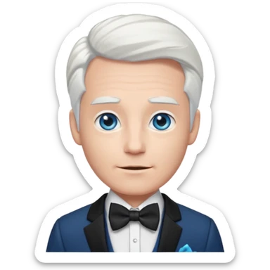 Boq from Wicked with blue eyes, white hair and suit with bow tie sticker